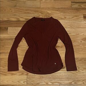 Massimo Dutti Burgundy Long Sleeve V-Neck Top